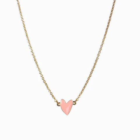 Dainty Enamel & Gold Pink Heart Necklace