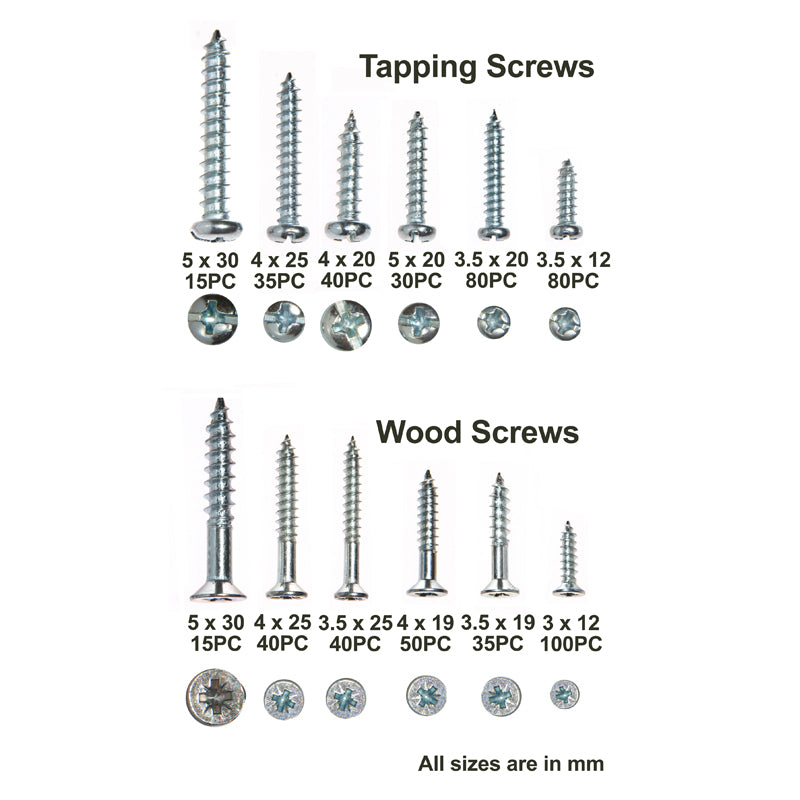 self tapping screw sizes