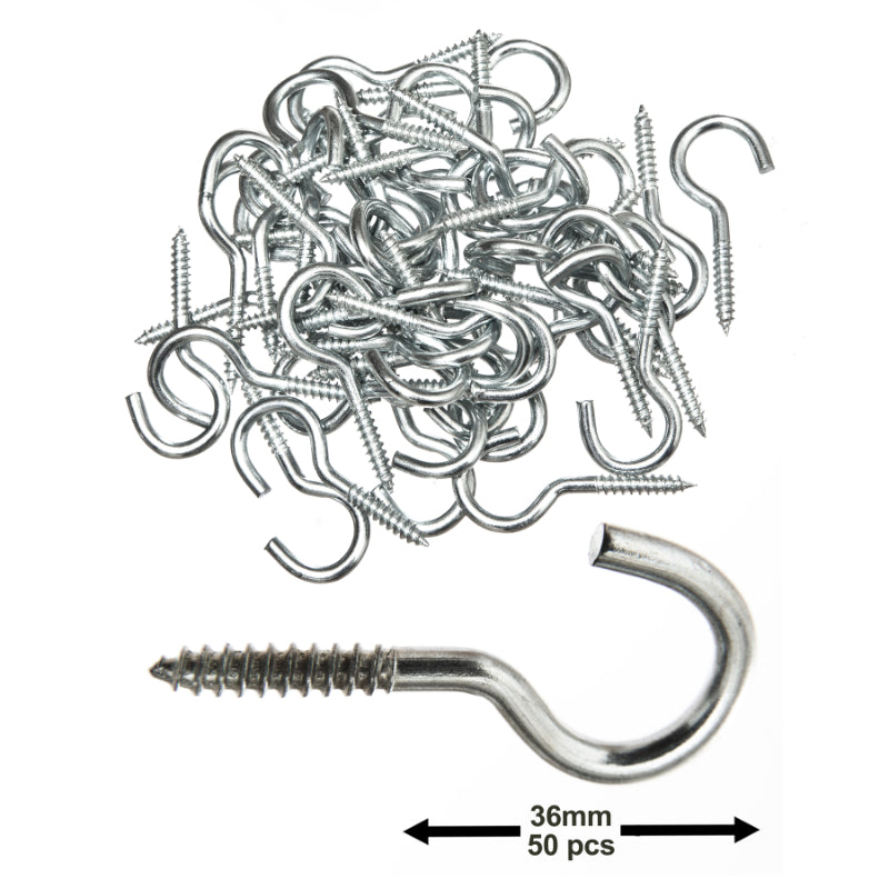 50 Pack Of Zinc Plated Screw Hooks 36 5mm 1 7 16in Size