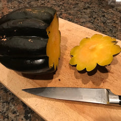 cut the end off of a partially cooked acorn squash