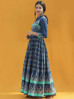 Naaz Rawza - Hand Block Printed Long Cotton Dress With Front Zip - DS82F003