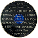 AA 6 Year Silver Color Plated Glitter Coin, Blue, Silver, Black Rainbow Glitter Alcoholics Anonymous Medallion