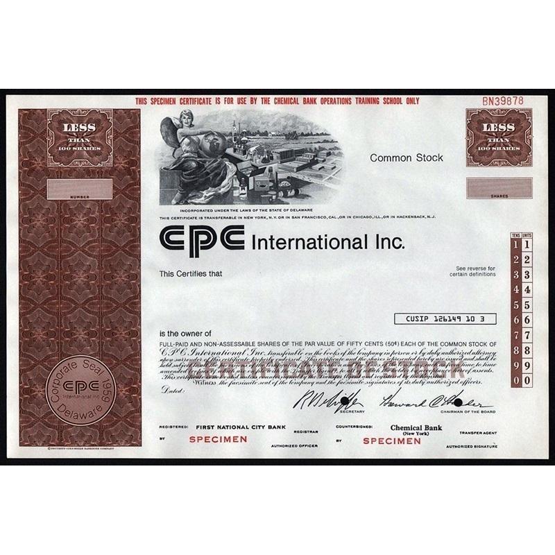 CPC International Inc. (Specimen) Stock Certificate