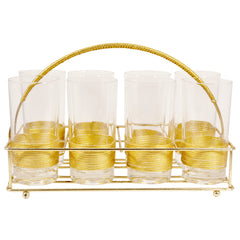 Vintage Gold Wrapped Collins Glass Caddy Set