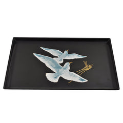 Vintage Couroc of Monterey Black Resin Tray With Seagull & Boat Inlay