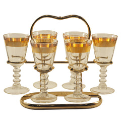 Vintage Gold Band Cordial Glass Caddy | The Hour Shop