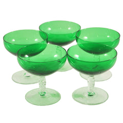 Green Cup Twisted Stem Vintage Coupe Glasses