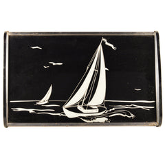 Vintage Art Deco Reverse Painted Black & White Sailboat Tray, The Hour Shop Home Decor