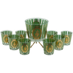 Vintage Green & Gold Ice Bucket Rocks Glass Set | The Hour Shop