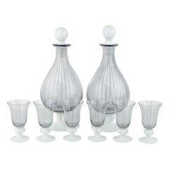 Vintage Swedish Opaline & Smoke Glass Pinstripe Decanter Set | The Hour Shop