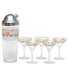 Vintage Hand Painted Flower Cocktail Shaker & Glasses Set | The Hour Shop