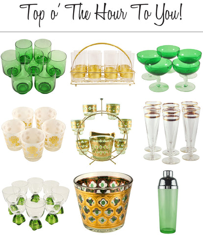 Vintage Green & Gold Glassware & Barware