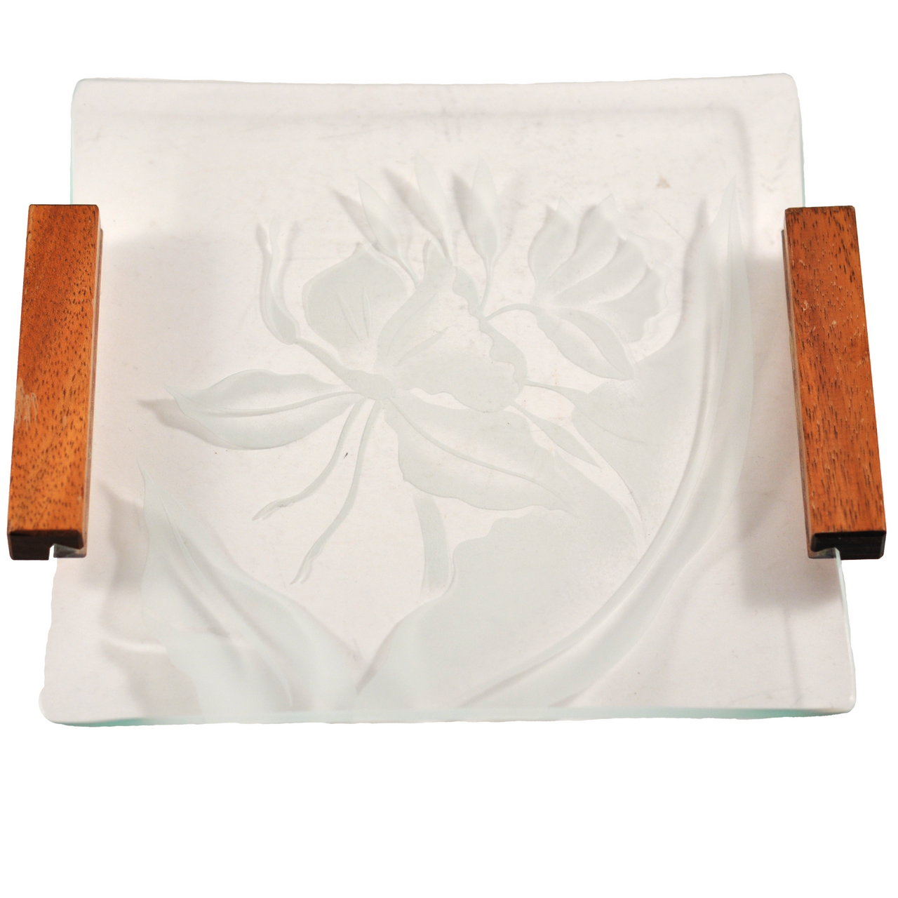 Teak Handled Etched Orchid Tray The Hour Shop