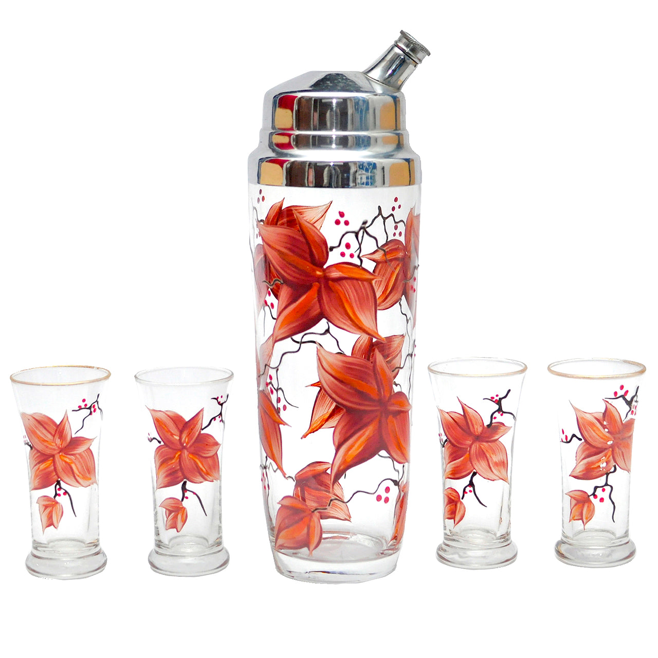 Vintage Hand Painted Autumn Flowers Cocktail Shaker | The