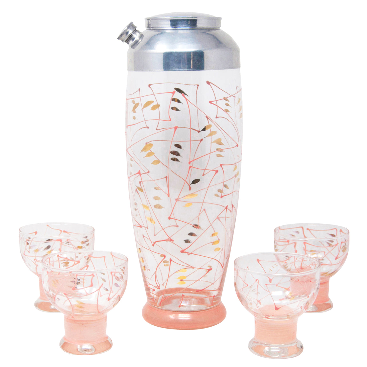 Vintage Pink & Gold Hand Painted Cocktail Shaker Set The Hour Shop