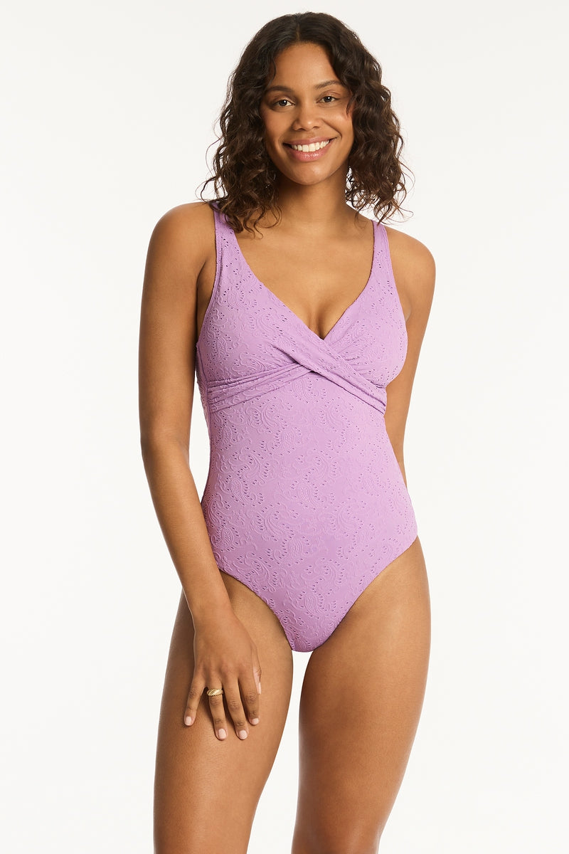 South Beach Moulded Cup Halterneck Swimsuit - Purple