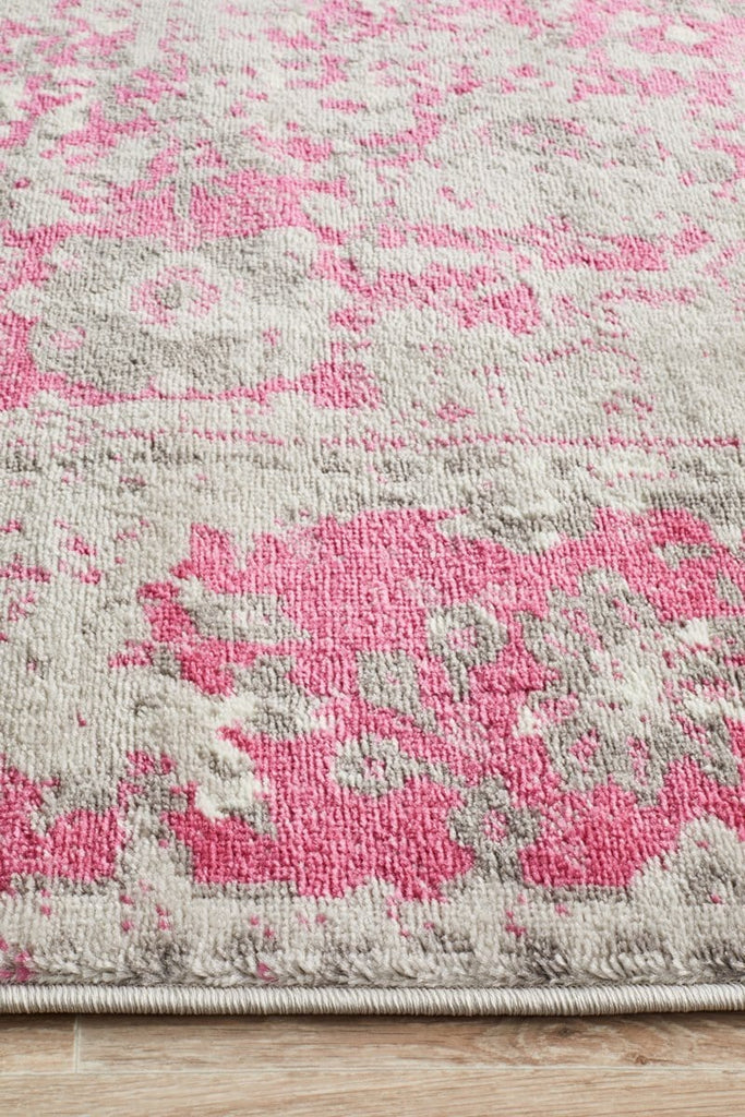 Varna Grey and Fuchsia Distressed Transitional Rug