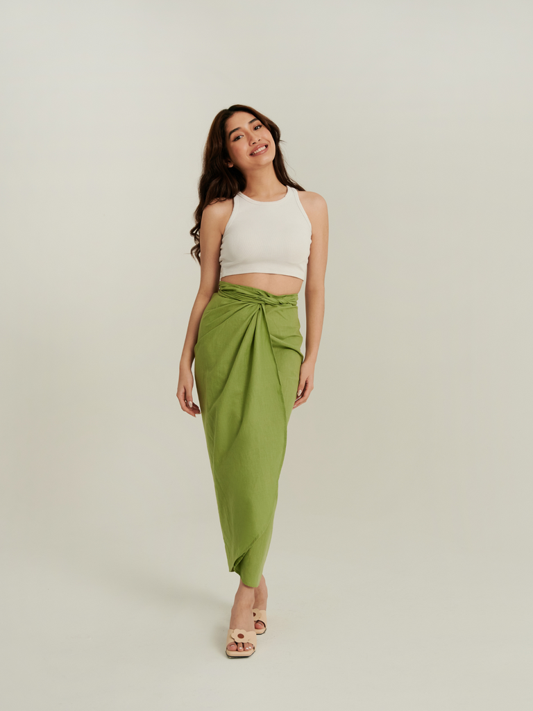 Dewi Linen Wrap Skirt in Oat – Hanya