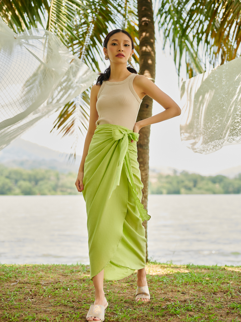 Dewi Linen Wrap Skirt in Oat – Hanya