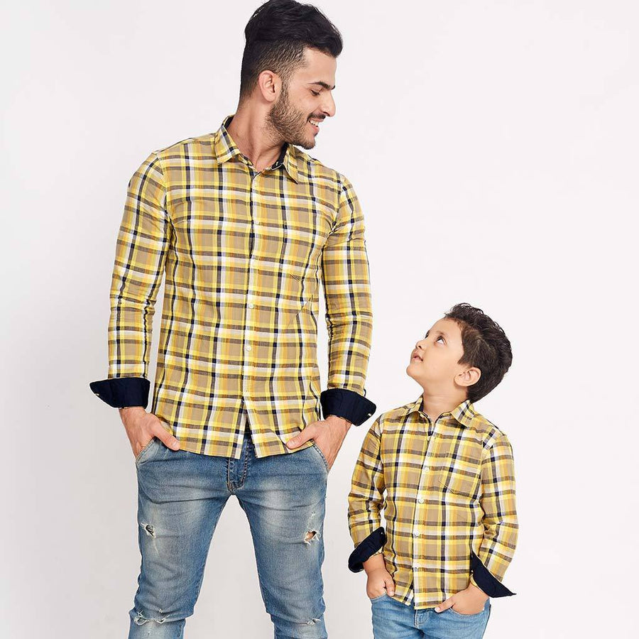 mom and son matching plaid shirts