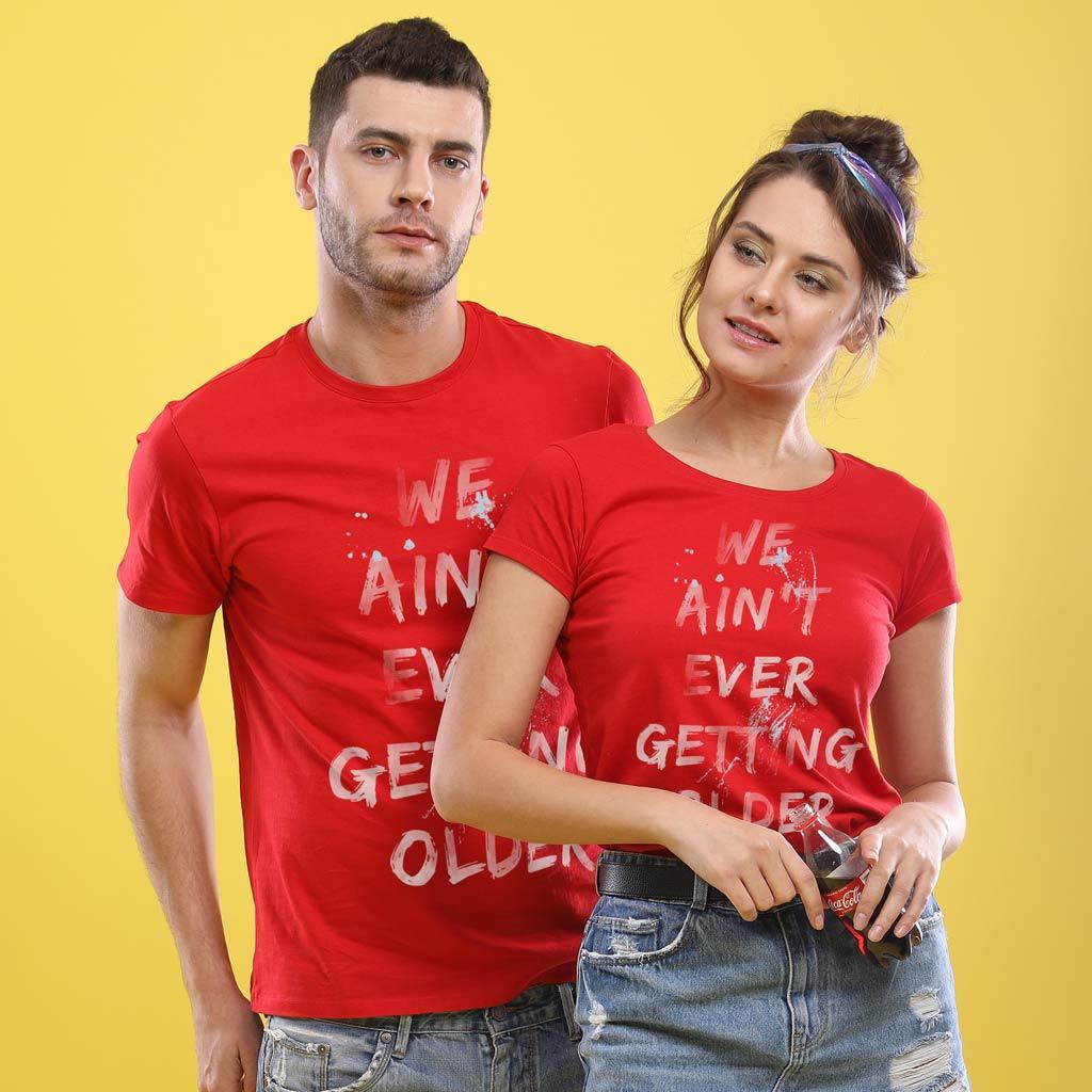 red t shirt couple