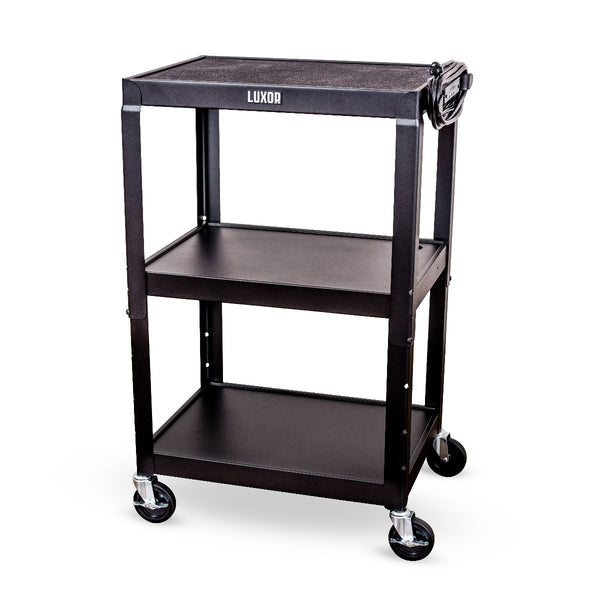 Luxor Avj42c Mobile Steel Adjustable Height Black Av Cart With