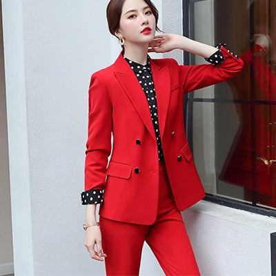 womens red two piece suit