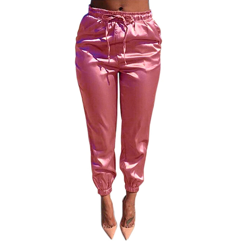 pink satin sweatpants