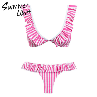 pink striped bathing suit