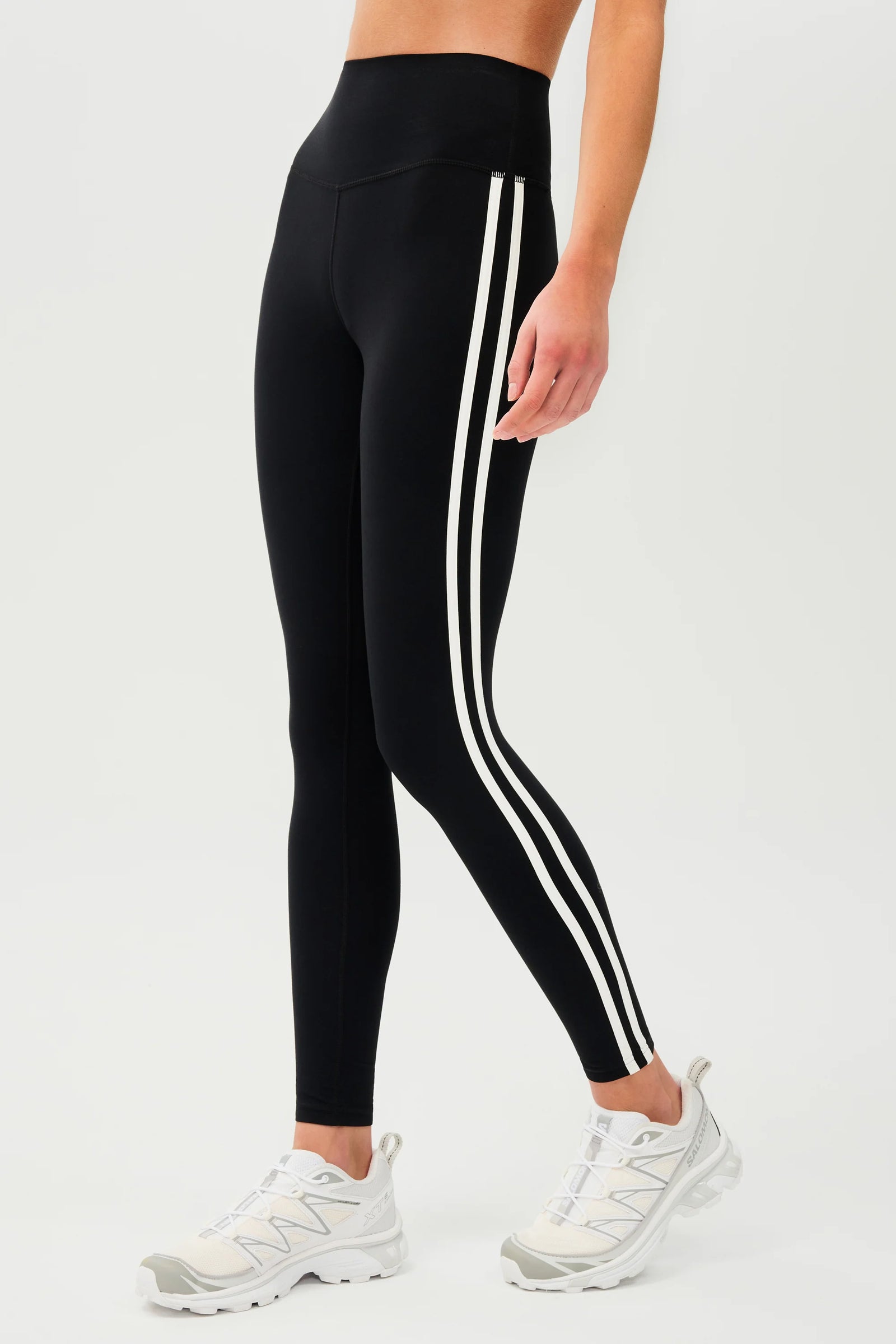 Splits59 Raquel Supplex 2 Stripe Flare Legging in Black & White