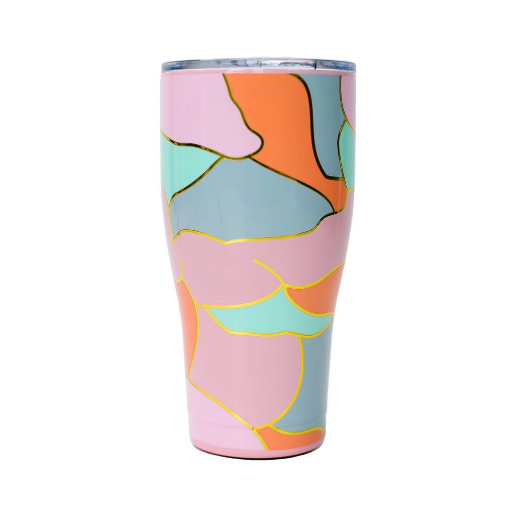 Mary Square Darling Daisy Pink Floral 16 Ounce Stainless Steel Water Tumbler with Handle