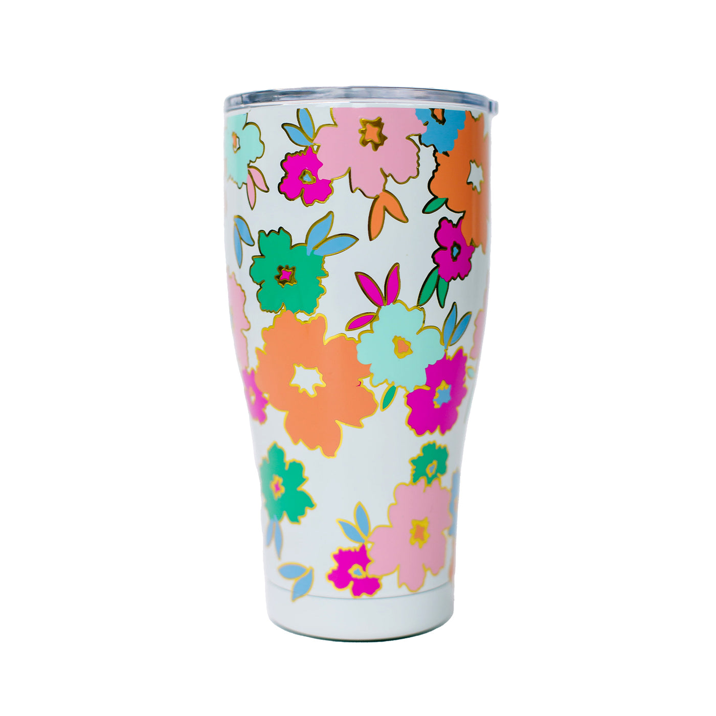 Mary Square Joyful Merry Happy Colorful 32 Ounce Stainless Steel Travel Tumbler with Straw