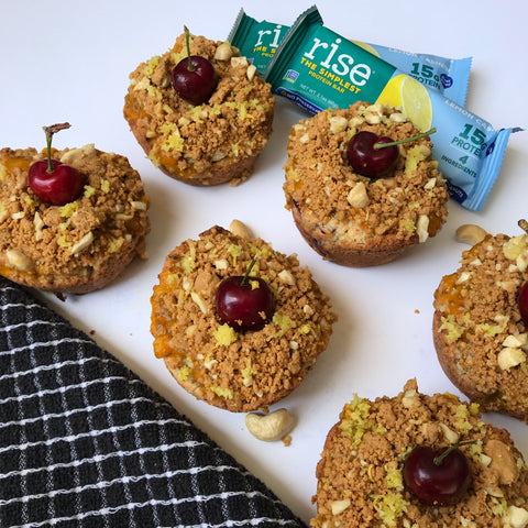 Lemon Cashew Cherry Protein Muffins with Turmeric Apricot Chia Jam