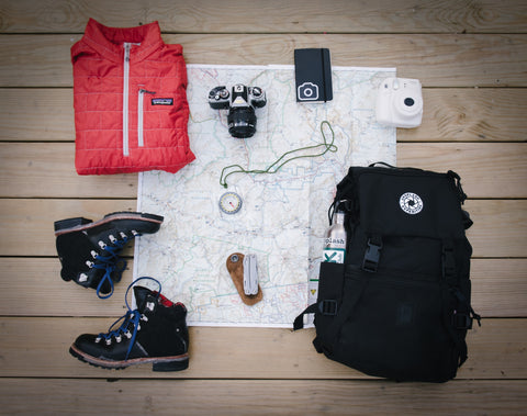 Flatlay of hiking gear