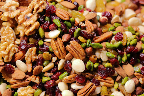Mix of almonds, nuts, seeds, and fruit