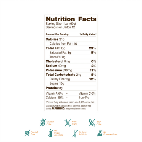 Snicker Doodle Rise Bars Nutrition Label