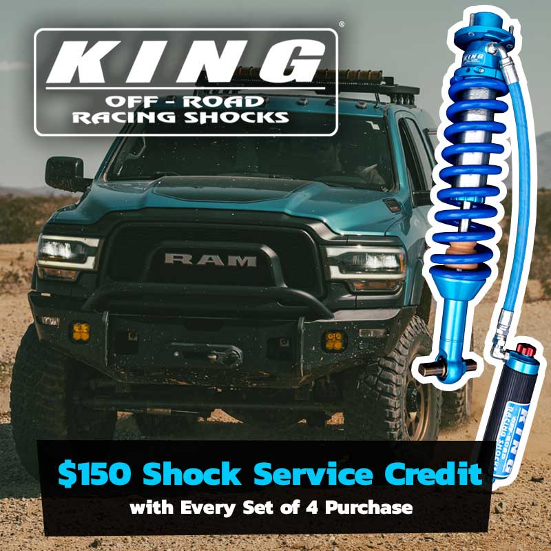 Shock Surplus Spring Sale 2024 - King Shocks - $150 Shock Service Credit with Every Set of 4 Purchase