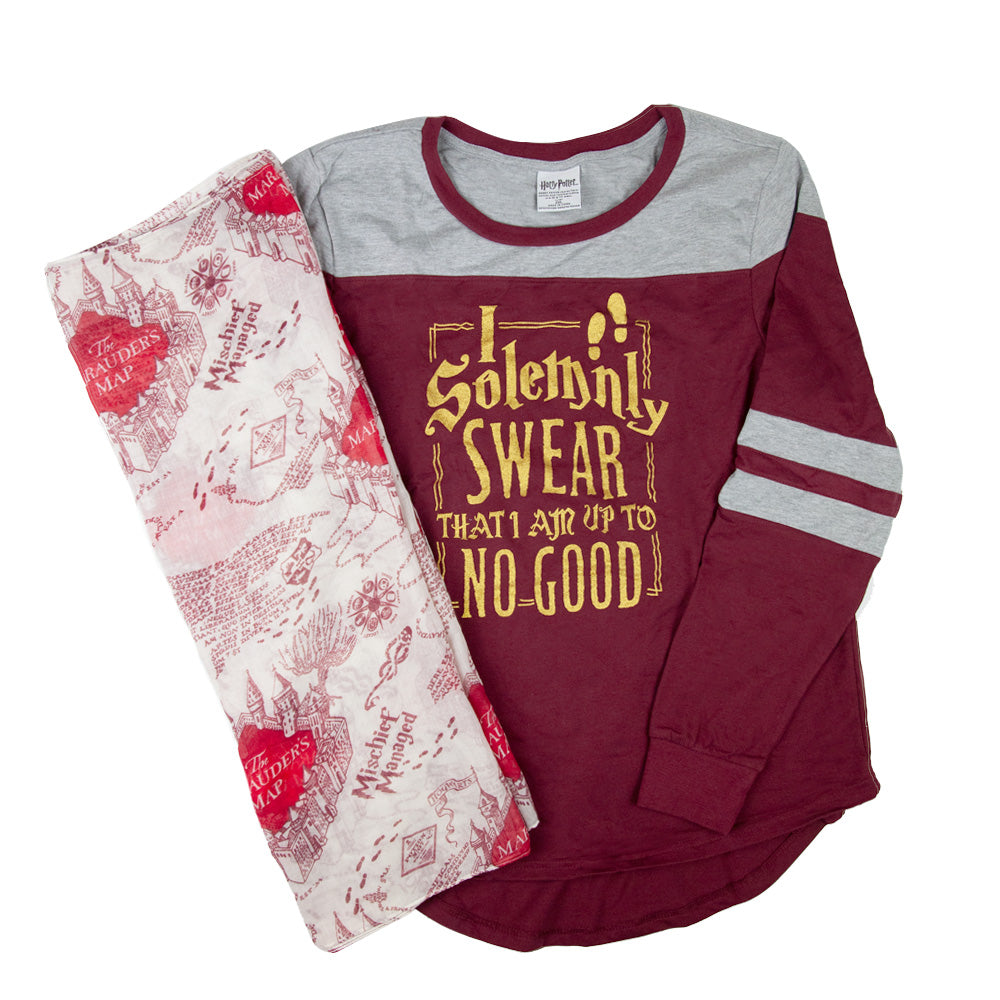 Harry Potter I SOLEMNLY SWEAR THAT I AM UP TO NO GOOD™ Juniors Raglan T-shirt & Scarf Set - Medium