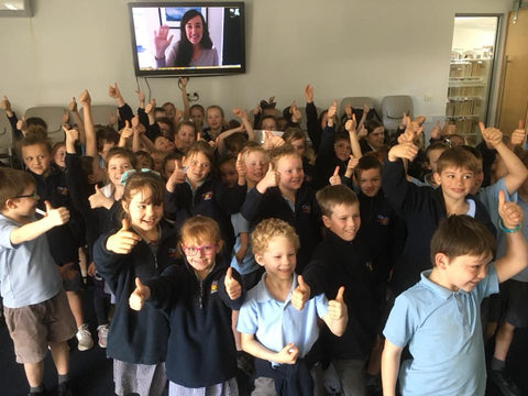 Author Simone Kain with Timboon P-12 children during an Author Skype session