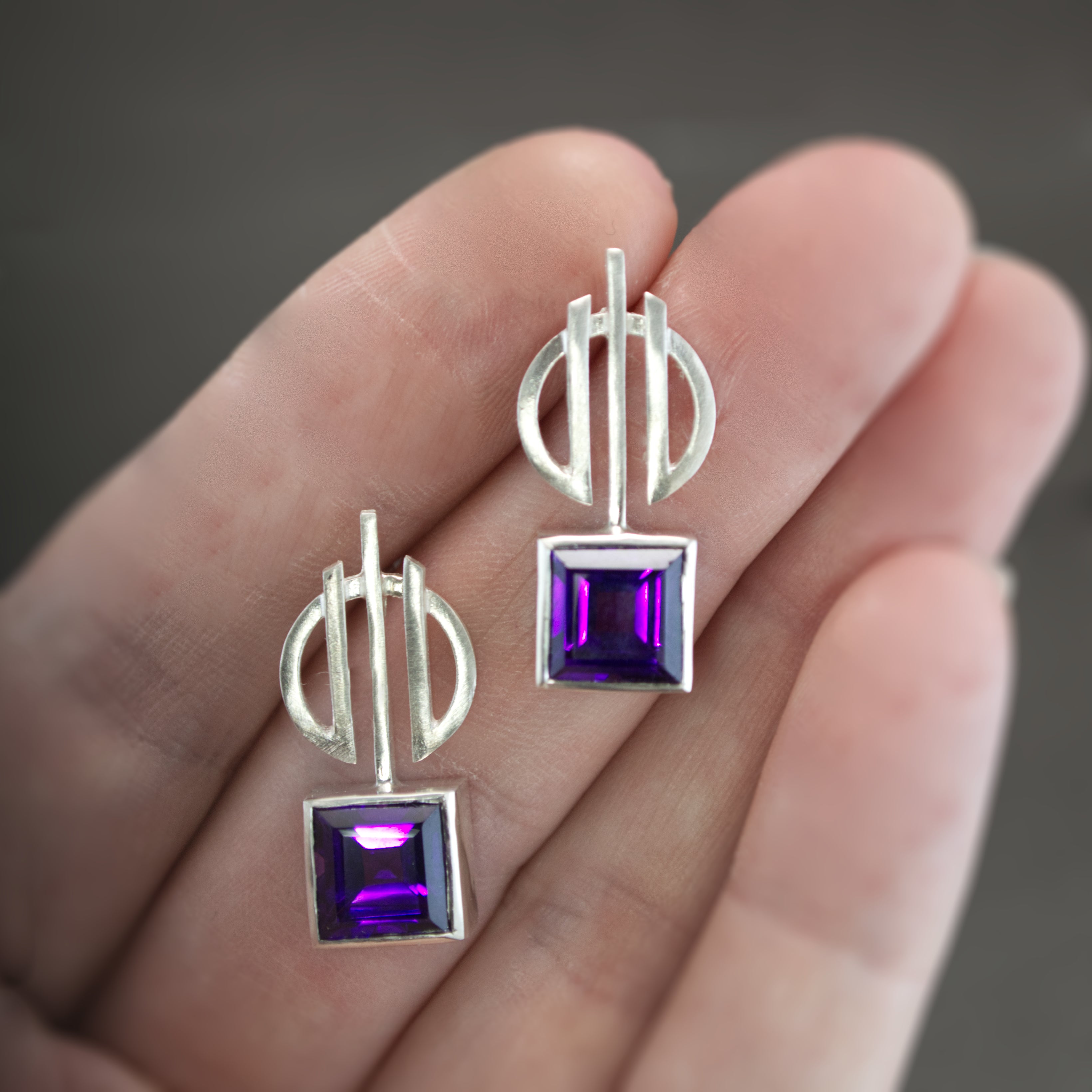 Amethyst Linear Art Deco Drops