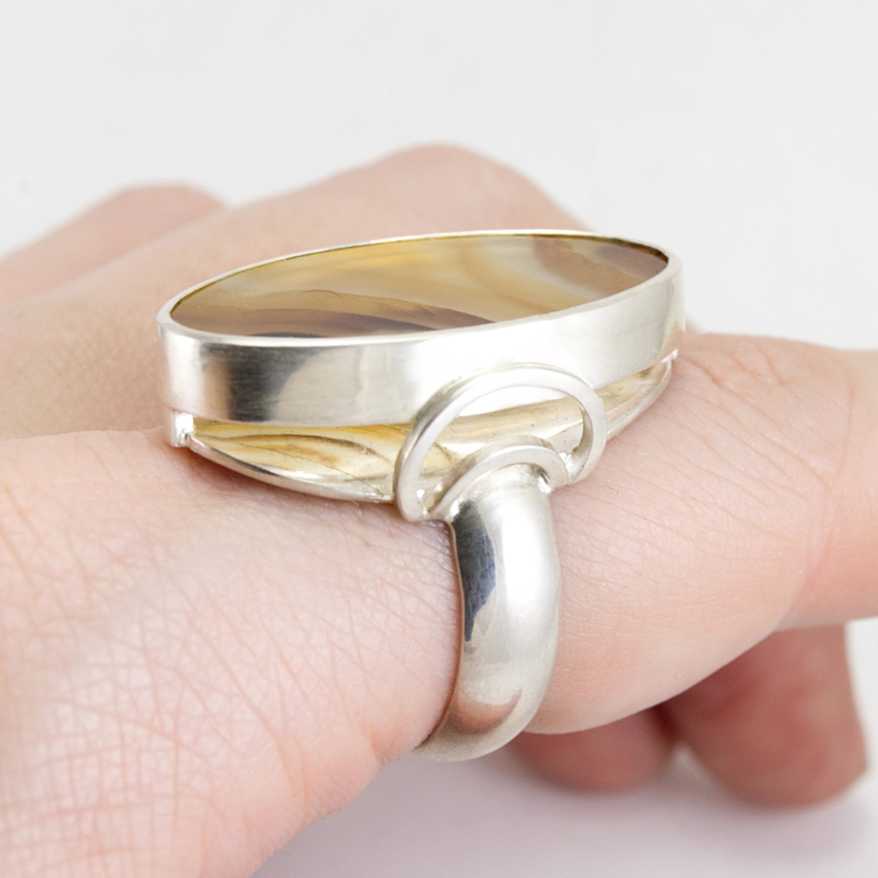 Banded Agate Cocktail Ring - Size 8.5