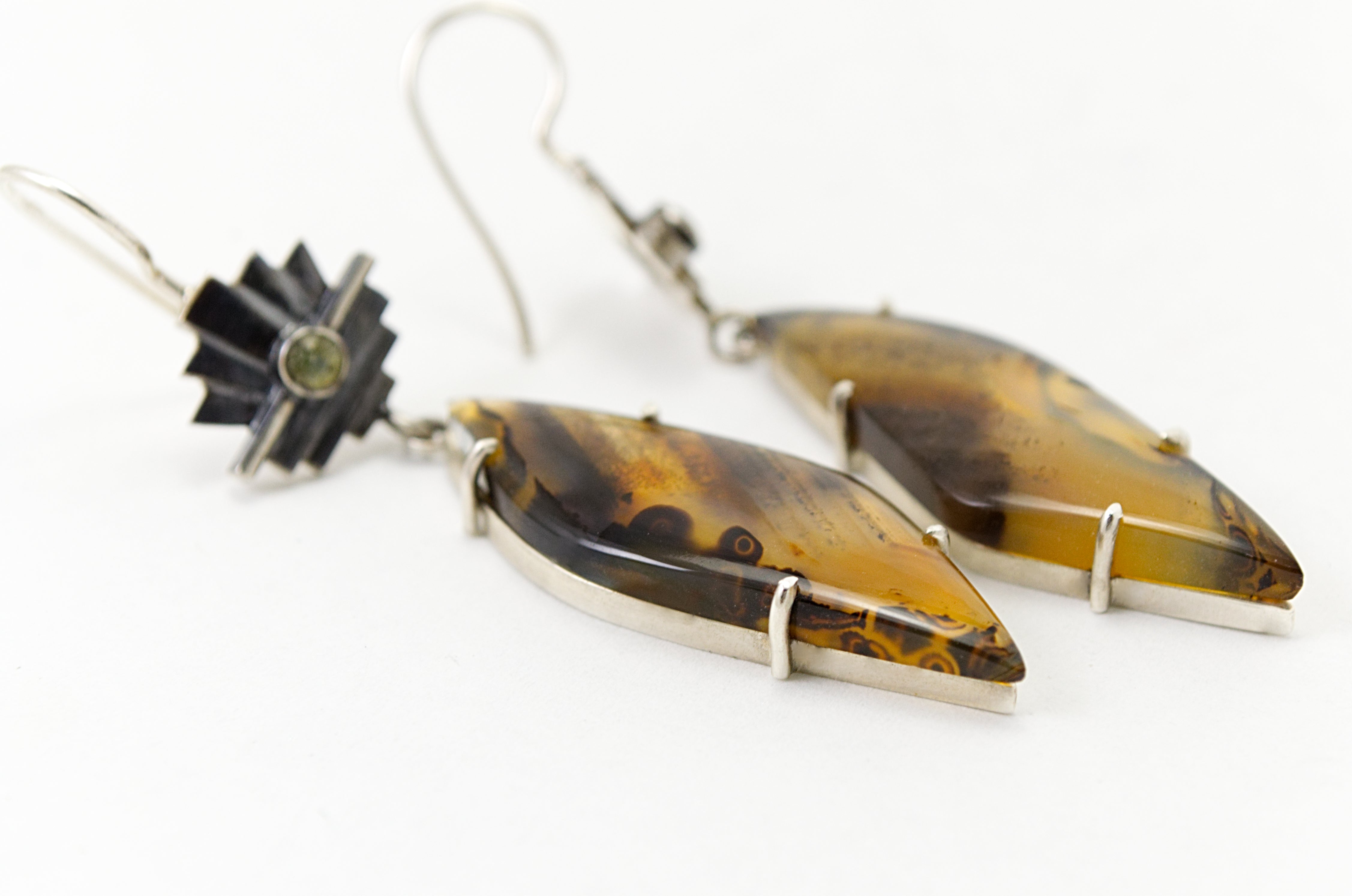 Sapphire and Montana Agate Deco Earrings