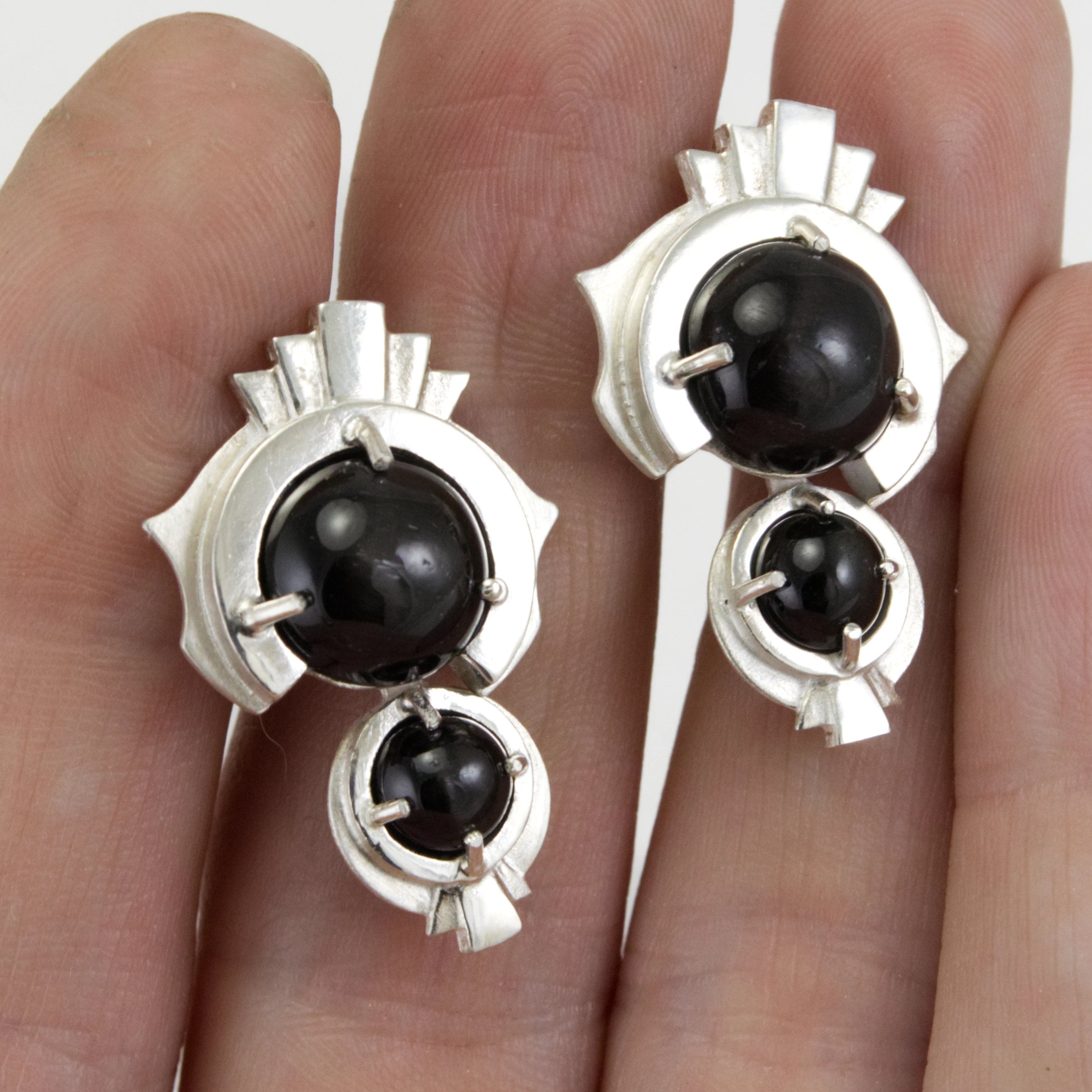 Black Star Diopside Pendulum Earrings in Sterling Silver