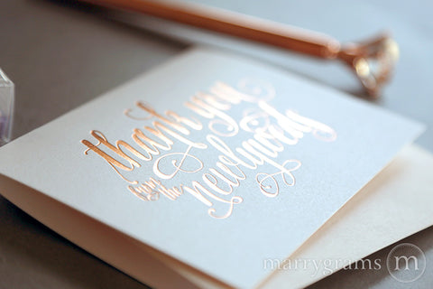 rose gold wedding thank yous foil cards