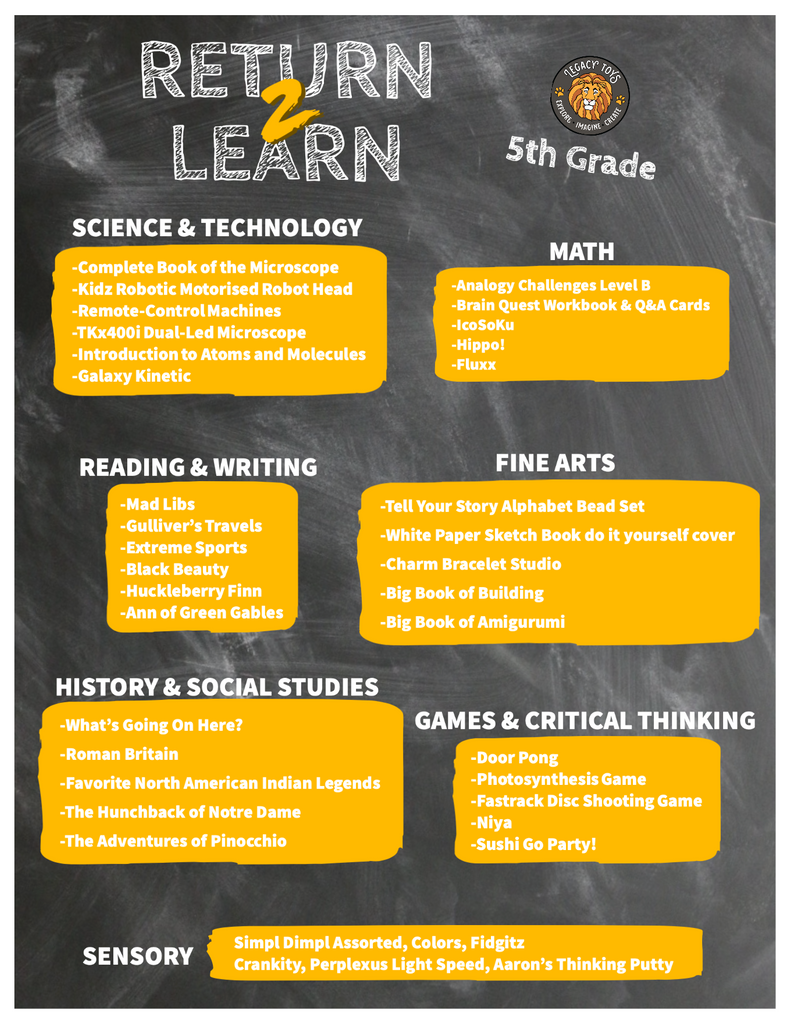 5th Grade Homeschool/In Home Learning Back to School checklist
