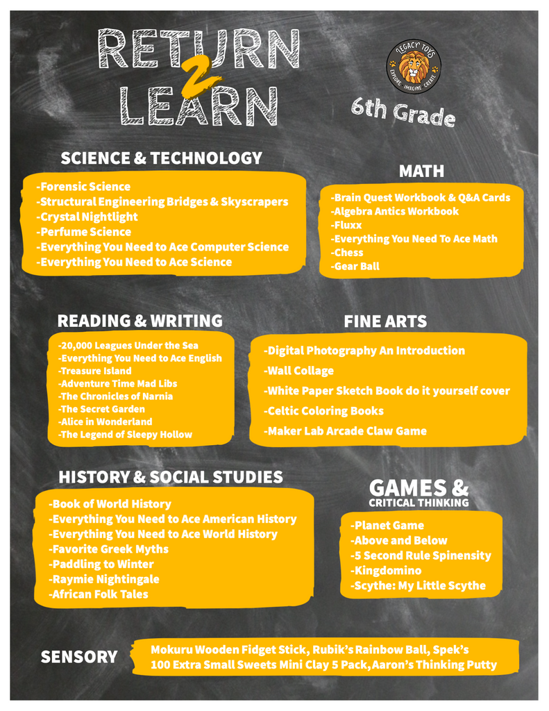 6th Grade Homeschool/In Home Learning Back to School checklist