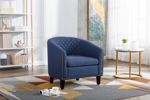 Barrel Accent Chair with nailheads in Black/ Navy Linen