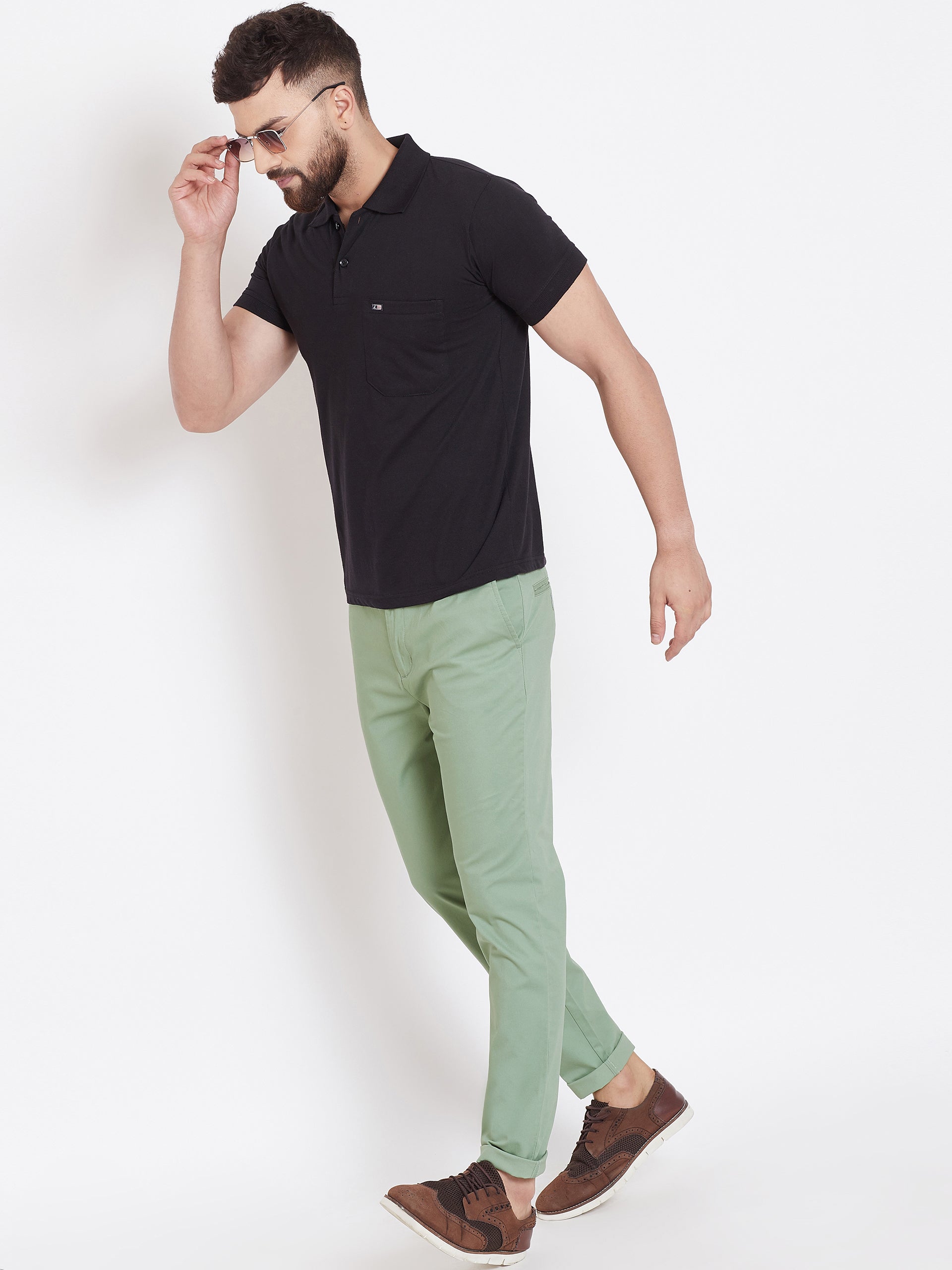 green chinos matching shirt