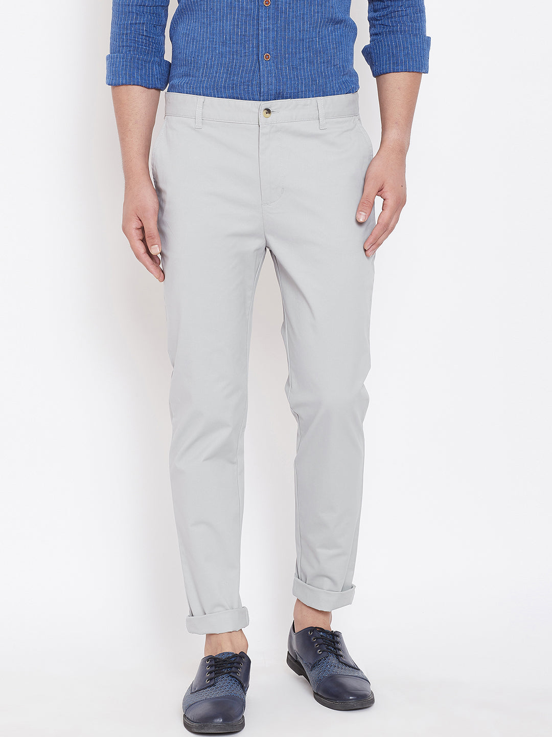 Men's Grey Stretch Washed Casual Tailored Fit Chinos