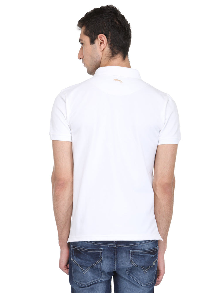 Men White Cotton & Spandex T-Shirt